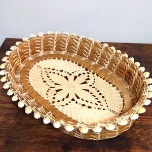 Vintage Marshall Islands Handcrafted Cowrie Shell Accent Basket